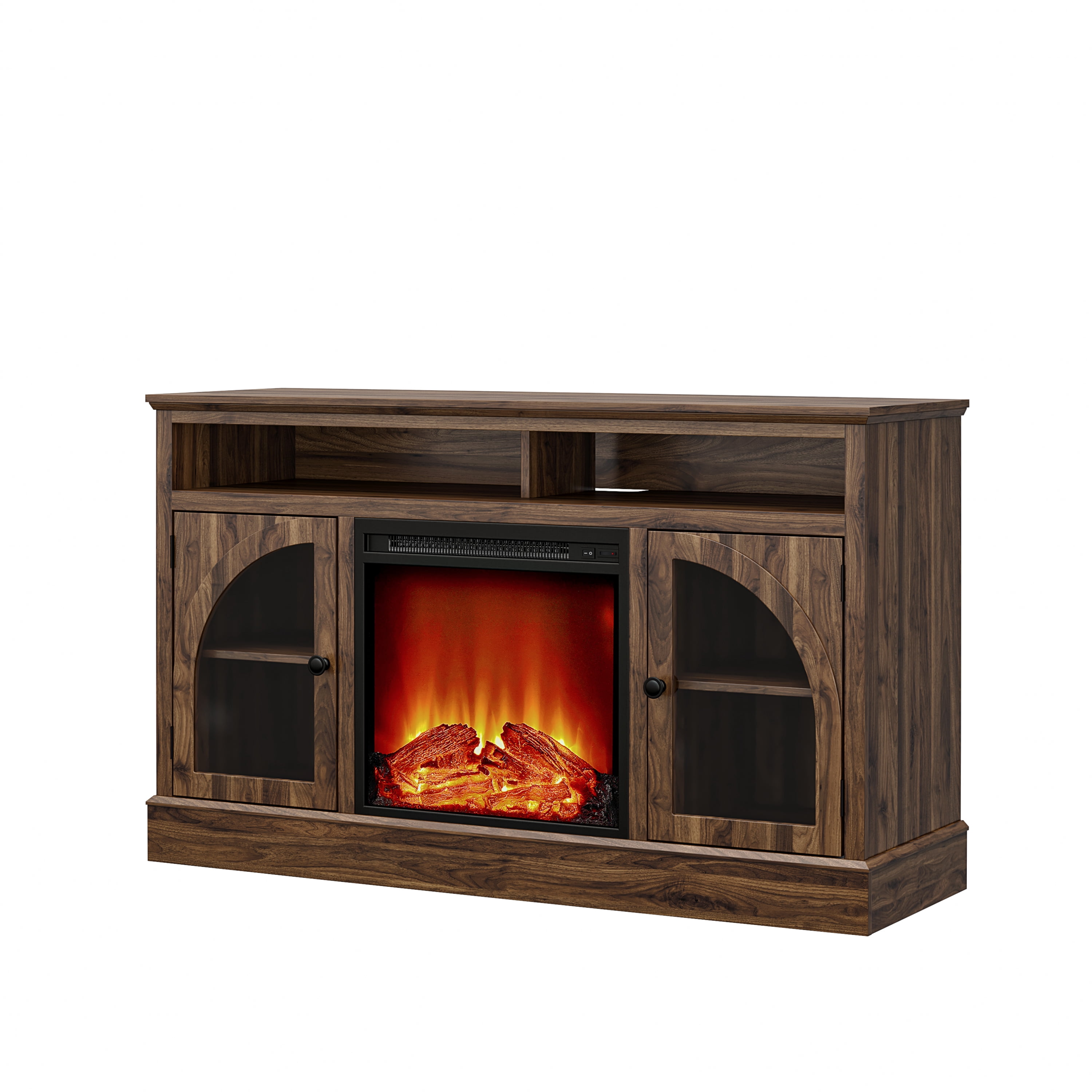 Mainstays Arched Door Fireplace TV Stand for TVs up to 55 in, Canyon Walnut