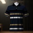 thumbnail image 4 of Fnnxeal Mens Polo Shirts Collared Casual Summer Button Short Sleeve Striped Polo Dark Blue Shirts for Men Size L, 4 of 7