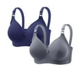 thumbnail image 2 of YOIAVAIOY 2 PC Wireless Push Up Bras for Women Front Closure Full Coverage Bra with No Underwire Extra Foam Padding for Added Shape Navy XL, 2 of 5