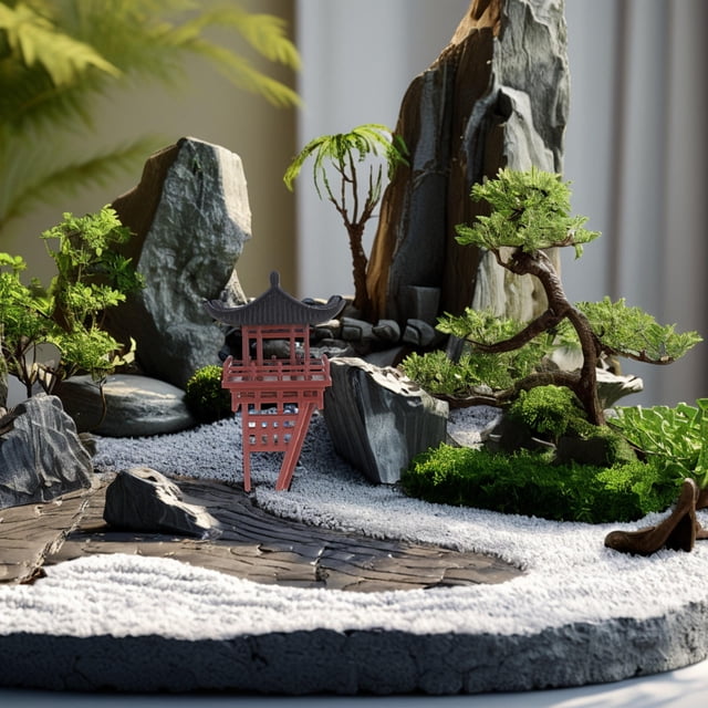 OHOIOLLA Pabellón Decorativo Tradicional Chino Pequeño Marrón Para Accesorios De Jardín Y Acuario
