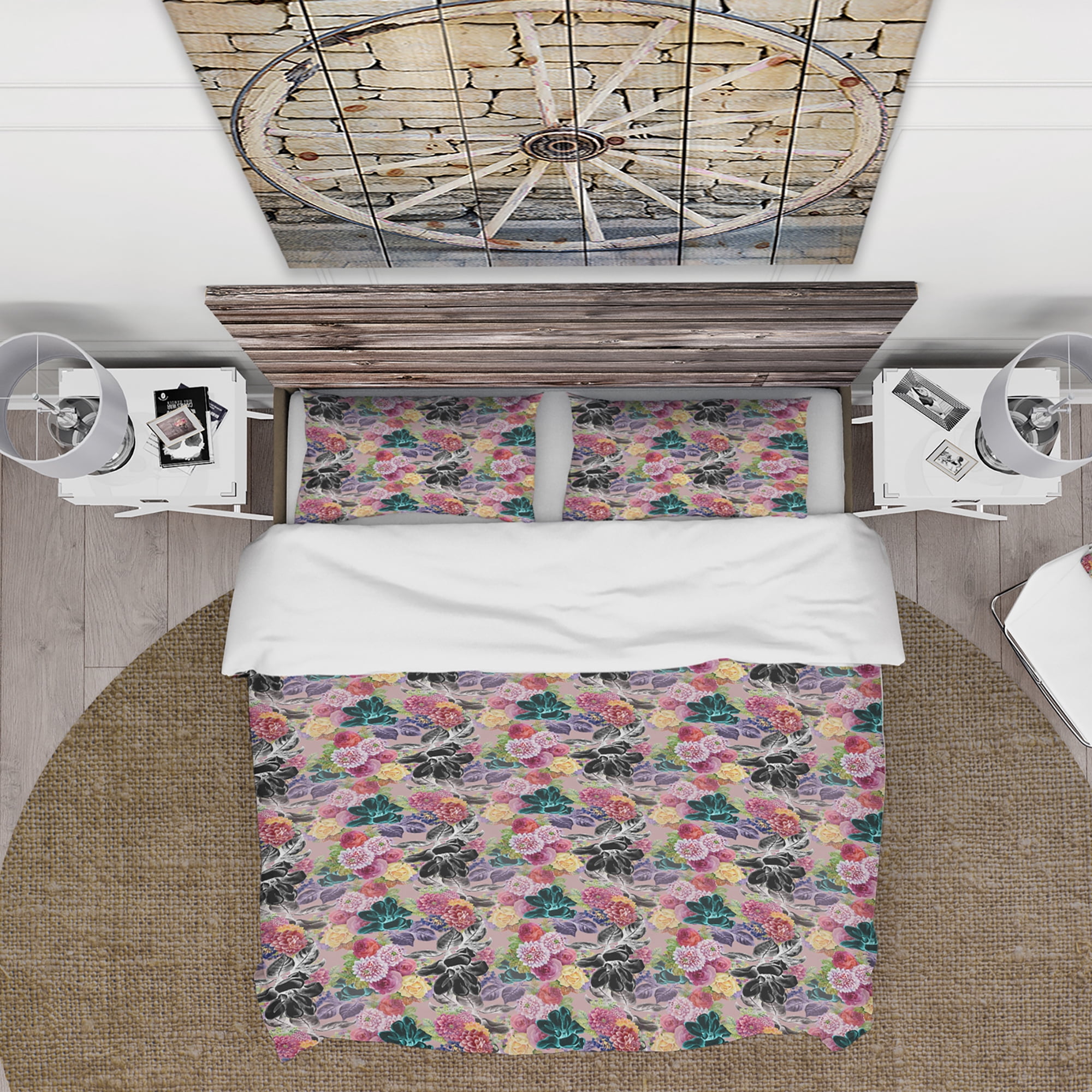 Designart 'Black Chrysanthemum And Blooming Roses' Floral Duvet Cover Set