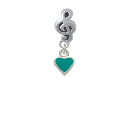 Mini Two Sided Teal Heart - Clef Note Charm Bead