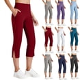thumbnail image 6 of Diufon Yoga Capris with Pockets for Women Summer High Waisted Athletic Capri Pants Belly Hide Side Slit Leggings, 6 of 9