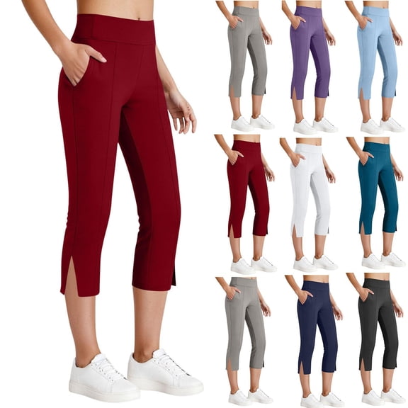 Women's Mid Waisted Yoga Capris, Tummy Control Workout Leggings with Pockets, Soft Athletic Pants for Running, Gym, Casual | TruBelle,Black L