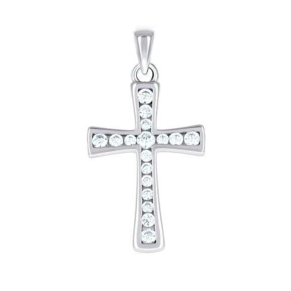 925 Sterling Silver Unisex Cubic Zirconia Cross Religious Charm Pendant Necklace 28.6x14.7mm Wide Pendant for Women