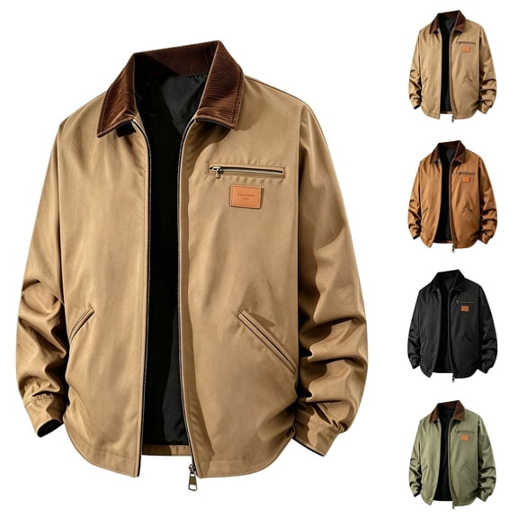 Winter Jackets for Men Solid Color Turndown Collar Loose Casual Jacket Long Sleeve Warm Outerwear With Pockets Daily Winter Wear