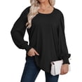 thumbnail image 5 of Nlife Women Puff Long Sleeve U Neck Pleated Tunic Top Casual Shirt Dressy Blouse, 5 of 9