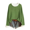 thumbnail image 5 of JTZGDY Fuzzy Trim Sweatshirts for Women Lightweight Casual Winter Warm Long Sleeve Striped/Color Block/Plaid/Floral Printed Crewneck Pullover Tops Loose Oversied Graphic T-Shirts Green#01 S, 5 of 6