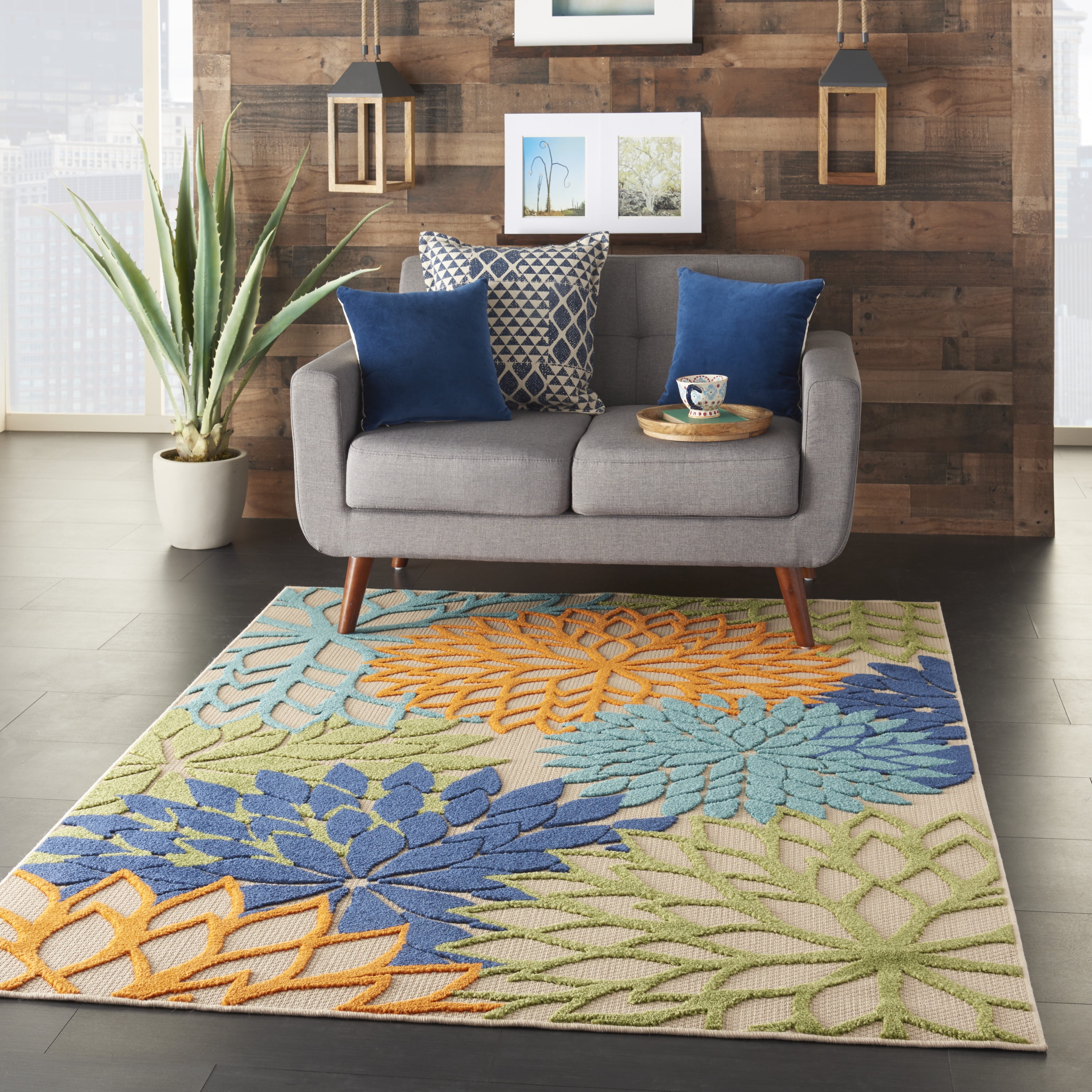 Nourison Aloha Indoor/Outdoor Multicolor 5'3" x 7'5" Area Rug, (5' x 8')