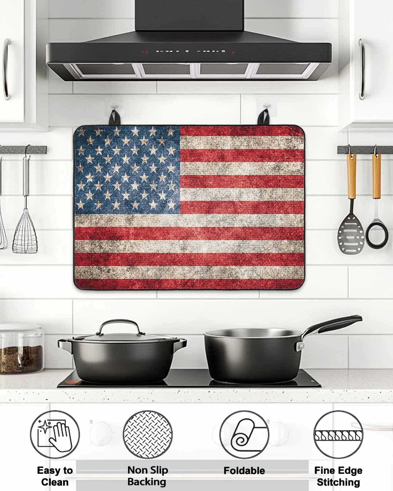 Stove Top Covers for Electric Stove, American Flag Glass Stovetop Cover Protector, Vintage Blue Red USA Flag Induction Cooktop Protector Oven Mat for Kitchen Countertop 24"x21"