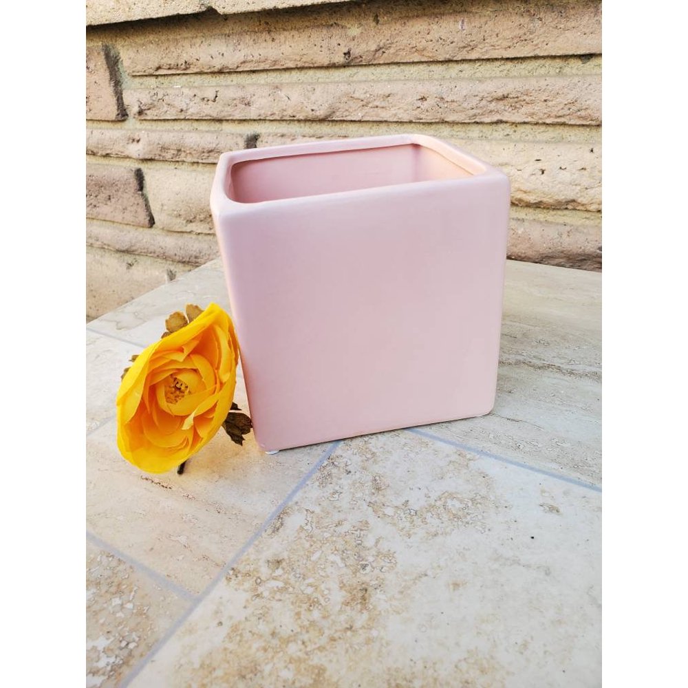 Pink ceramic vase Square ceramic vase babyshower Pink vase Pink
