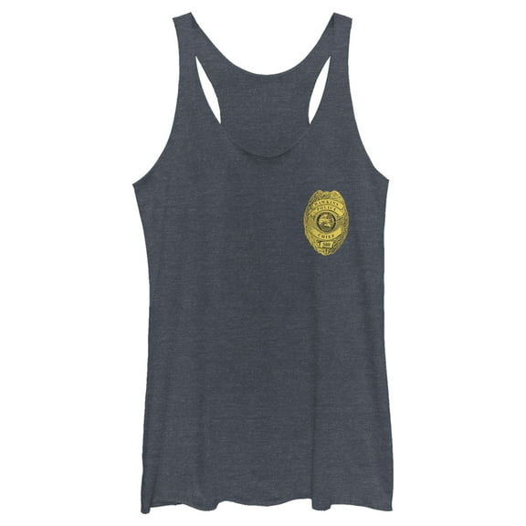 Netflix Women's Stranger Things Hawkins Police Badge Costume Racerback Tank Top Navy Blue Heather Medium