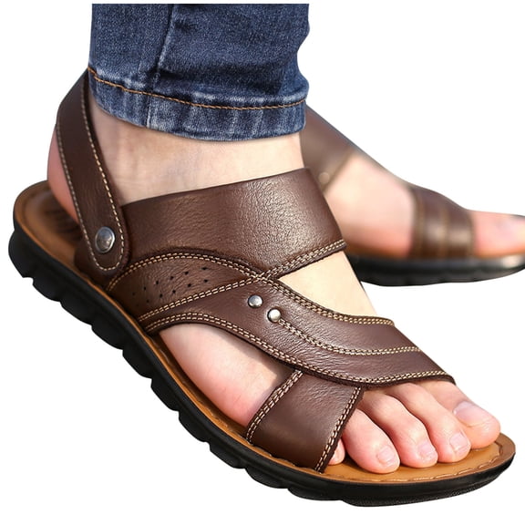 Purcolt Men's Faux PU Leather Sandals Casual Open Toe Beach Sandals Comfortable Outdoor Sport Non Slip Water Slipper Shoes