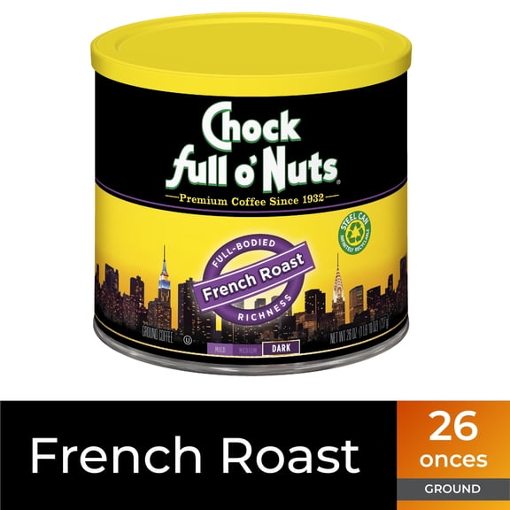 Chock Full oNuts French Roast Ground Coffee, Medium-Dark Roast, 26 Oz. Can