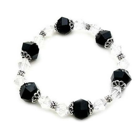 Lucite Bead Bracelet - Classic Black and White Lucite Bicone Bead Stretch Fashion Bracelet
