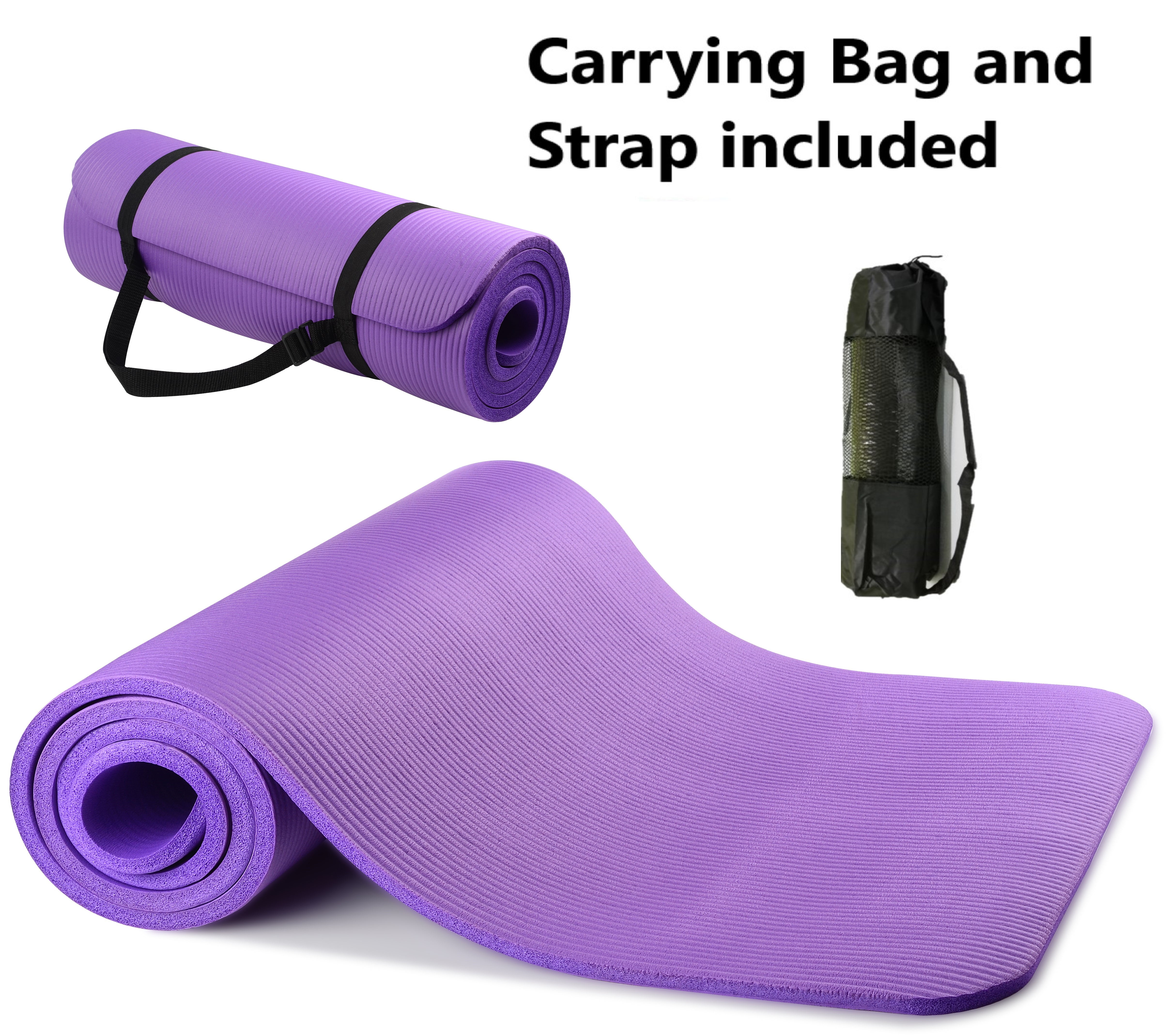 Yoga Mat for Pilates Gym Exercise Carry Strap 12mm Thick Large Comfortable NBR
