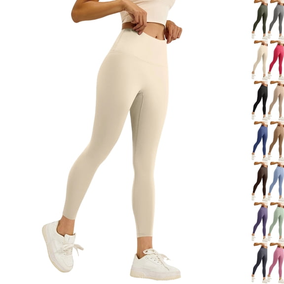 2026 Yoga Pants Women High Waisted Tummy Control Running Workout Yoga Leggings Lightweight Stretchy Pants Beige S