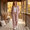 thumbnail image 6 of Szluipve 2 Piece Sets for Women 2 Piece Tracksuit Outfit Striped Side Zip‑Up Collar Jacket & Wide Leg Pants Set Ribbed Knit Casual Loungewear Suit for Daily Vacation Pink 2XL, 6 of 8