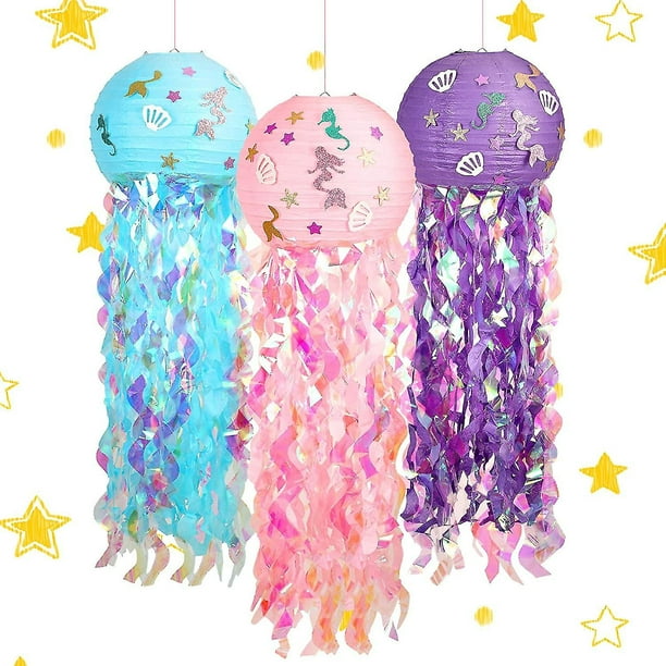 Kit de linternas de papel de medusas colgantes de sirena para decoraciones de cumpleaños de niñas, habitación de bebé, fiesta