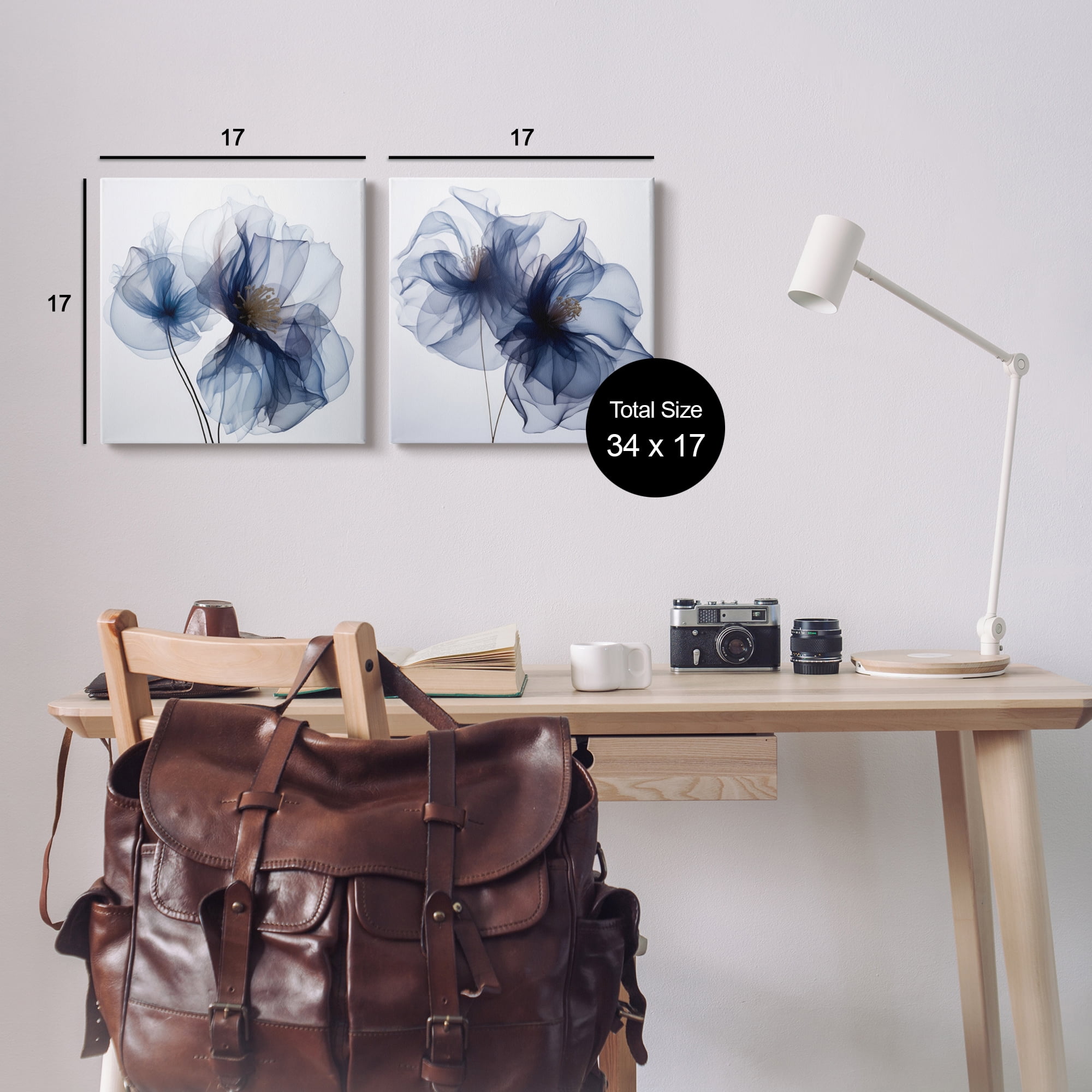 Stupell Industries Blue Modern Flowers Botanical & Floral Photography Gallery Wrapped Canvas Art Print Wall Art, 17 x 17, Set of 2