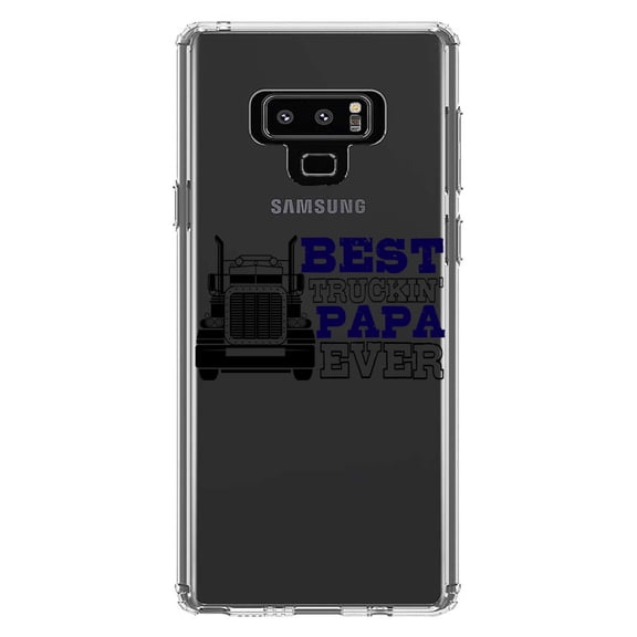 DistinctInk Clear Shockproof Hybrid Case for Samsung Galaxy Note 9 - TPU Bumper Acrylic Back Tempered Glass Screen Protector - Best Truckin' Papa Ever