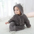 thumbnail image 2 of Newborn Baby Boys Girls Cartoon Bear Ears Warm Fleece Hooded Romper Jumpsuit, 2 of 8