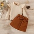 thumbnail image 7 of Toddler Baby Girl Fall Winter Outfit Ribbed Ruffle Long Sleeve Shirt Sweater Button Mini Skirt 13Pcs Cute Bowtie Belt Skirt Set, 7 of 7