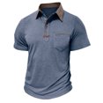 thumbnail image 4 of Men's Collared Polo Shirt Short Sleeve With Pocket Casual T-Shirt Comfortable & Stylish For Spring And Summer Daily Wear Tops,Blue,XL, 4 of 5