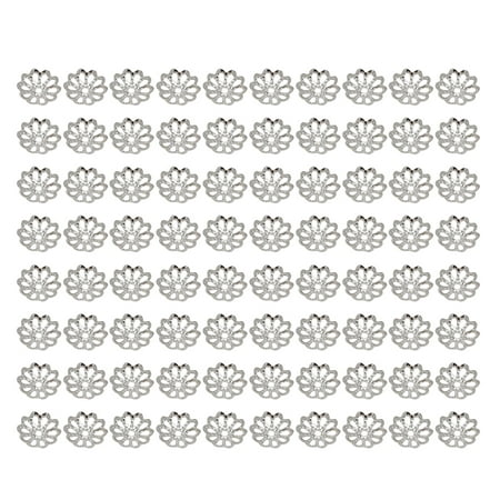 

NUOLUX 1000PCS 7MM DIY Accessories Material Natural Beads Flower Caps Spacer Pendant Hollow End Caps Jewelry Charm (Silver)