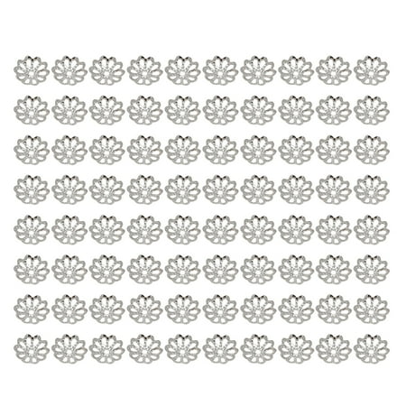 

NUOLUX 1000PCS 7MM DIY Accessories Material Natural Beads Flower Caps Spacer Pendant Hollow End Caps Jewelry Charm (Silver)