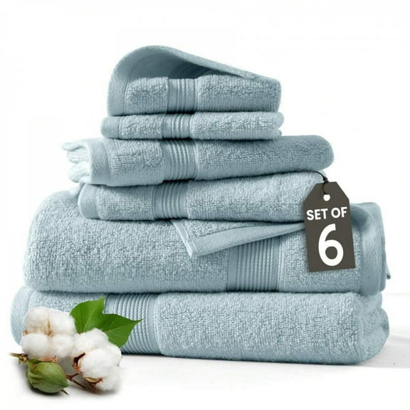 REZJSWFSMMJ 6-Piece Aqua Blue Towel Set – Includes 2 Bath Towels, 2 Hand Towels & 2 Washcloths
