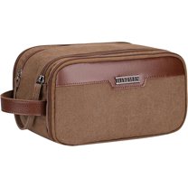 WITZMAN Canvas Toiletry Bag for Men Large Capacity Hanging Dopp Kit for Men Leather Toiletries Water-Resistant Bathroom Bag(A8002 Brown)