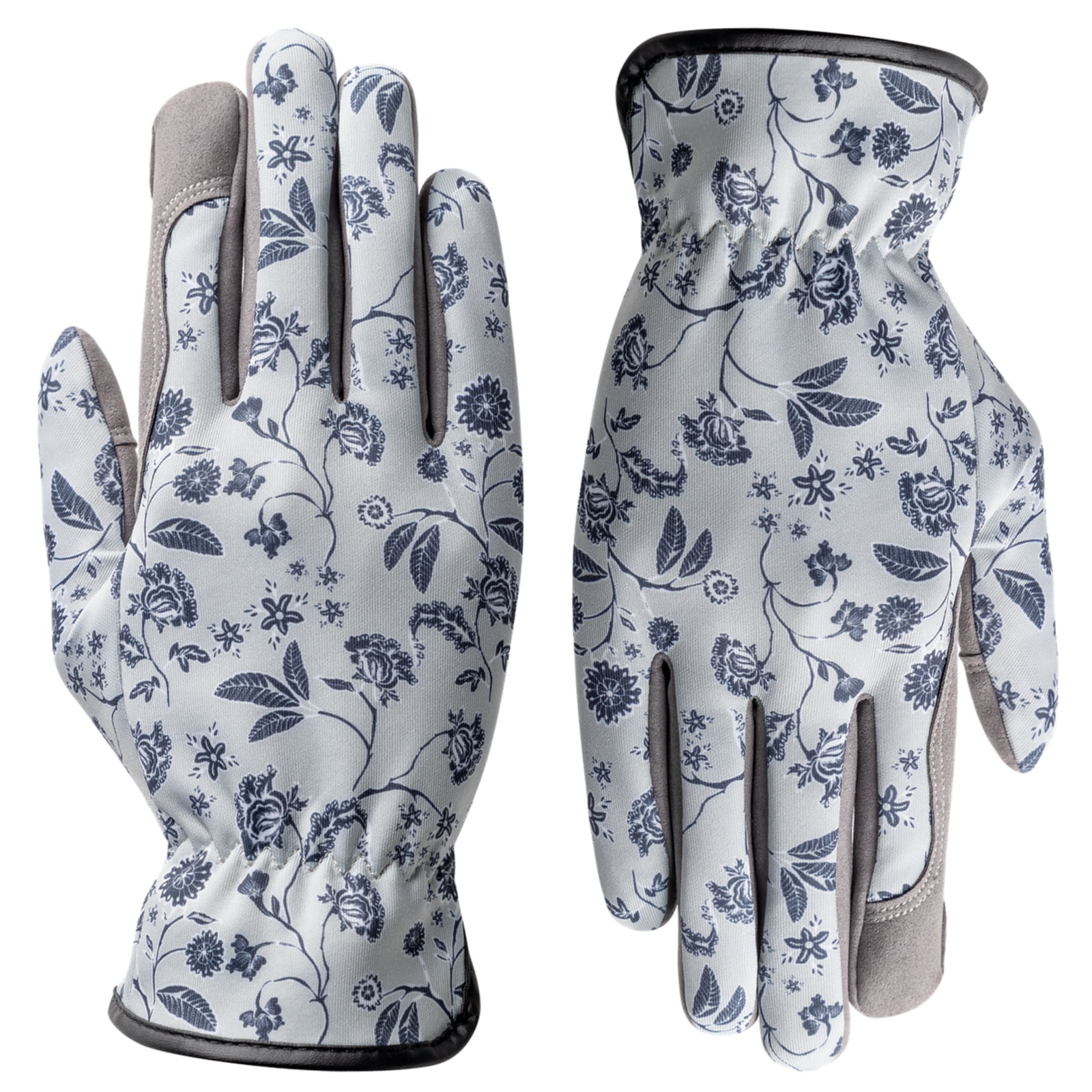 KAYGO Garden Gloves for Women, Synthetic Leather Work Gloves for Garden, Yard, Gray & White Color