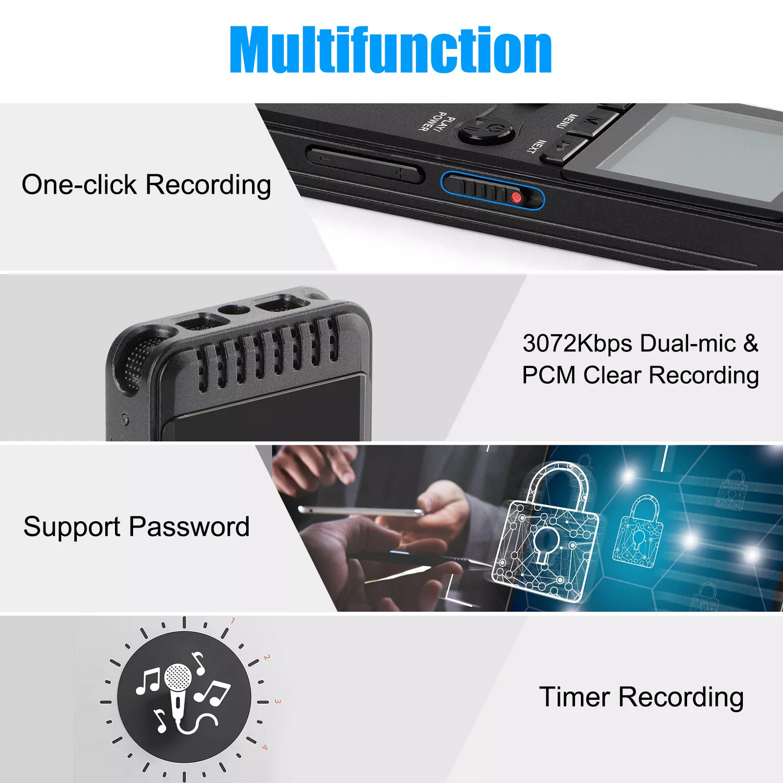 32GB Digital Recorder Voice Activated Recorder w/ Playback for Lectures Meetings