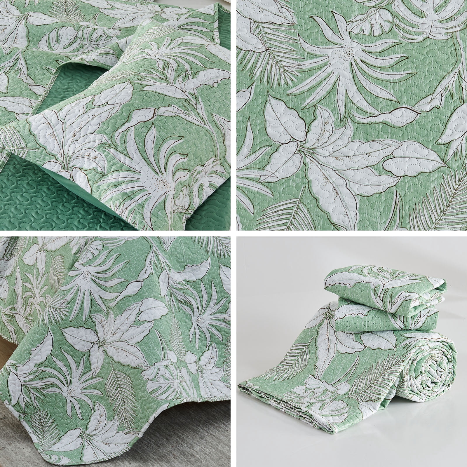 Gogreen Luxury Printed Quilt Set Queen Size, Lightweight Comforter Set, Oversized Bedspread Coverlet Quilted Bedding Set, with 2 Matching Pillowcases, for All Season