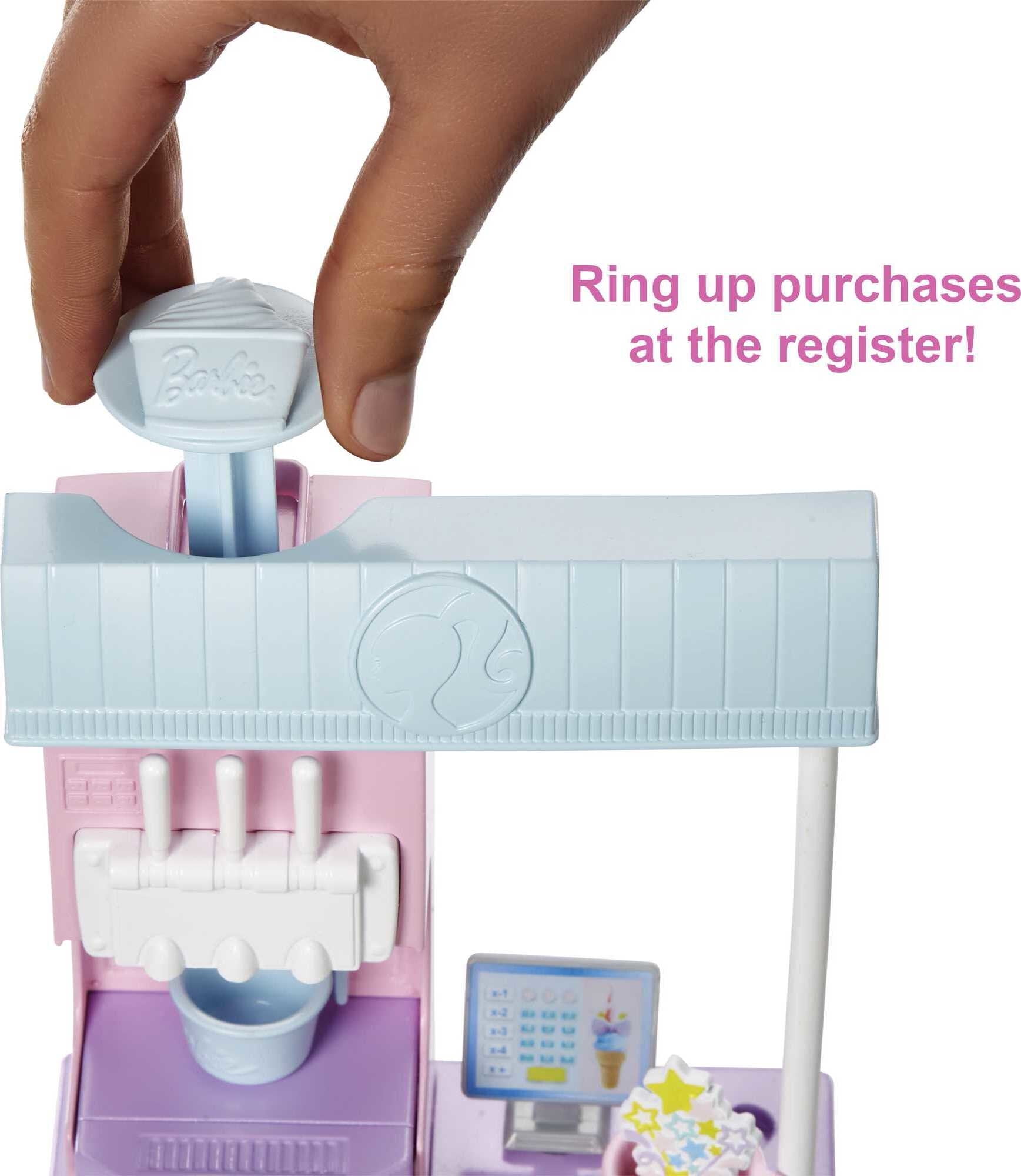 Barbie Ice Cream Shop Playset with Brunette Doll, Ice Cream Machine, Molds, Dough & Accessories