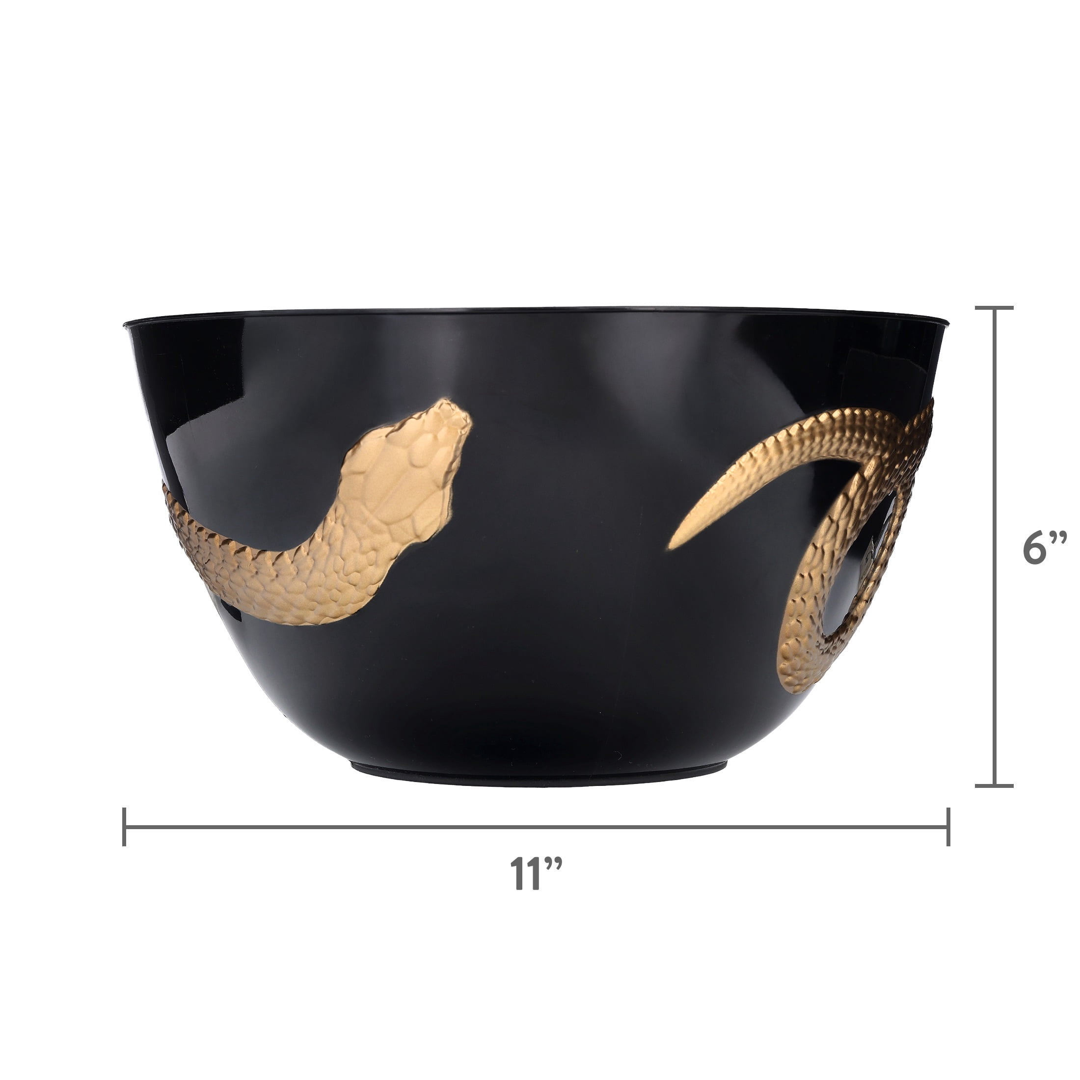 Plastic Embossed Snake-Wrapped Serving Bowl, Black and Gold, 11.1", Halloween by Way To Celebrate