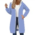 thumbnail image 3 of Women's Striped Zip Up Hoodie, Longline Fleece Jacket with Full-Length Zipper, Lightweight Mid-Length Hooded Sweatshirt, Soft Casual Wear for Fall and Winter Light Blue L, 3 of 6