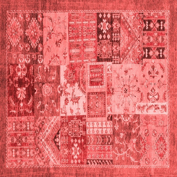 Ahgly Company Indoor Square Abstract Red Modern Area Rugs, 3' Square