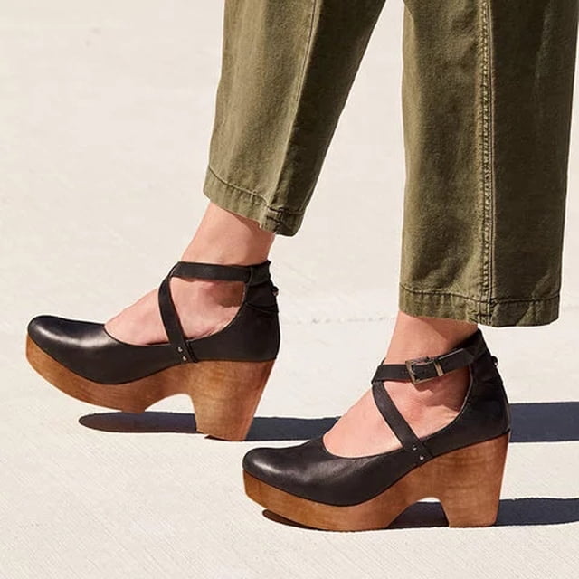 Zapatos de plataforma poco profundos con tacón grueso y tacón alto con hebilla informal para mujer Wmkox8yii shjk6238