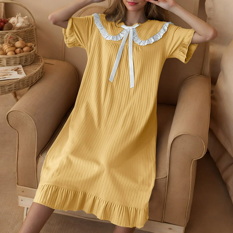 cute nightgowns dress FchengtaiS Womens Long Sleeve Nightgowns Long Sleep Shirts Lace Henley Night Shirts Ruffle Hem Full Length Nightgown, Women's, Size: 2XL