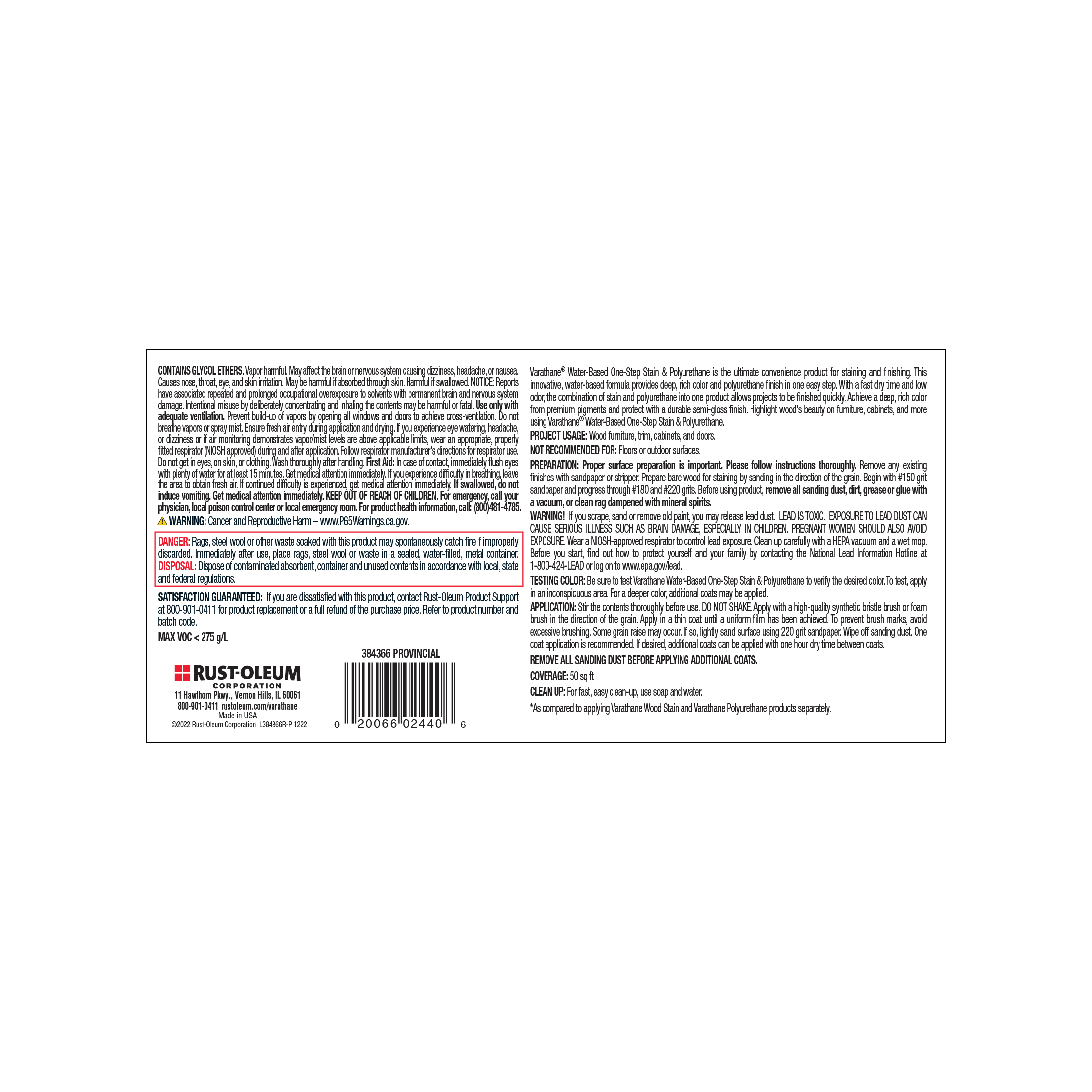 4 Pack, Provincial, Varathane Stain + Polyurethane, Semi-Gloss -384366, Half Pint