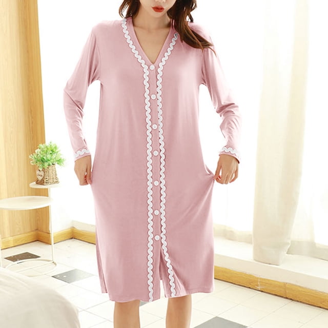 New Release,Womens Cardigan Robe, Solid Color, Large Size, Home Comfort, Medium Long, Bathrobe, Outerwear, Easy Wear All-Day Wearable|20%Modal,40% Cotton,40% Polyester,Pink,Sopatenor