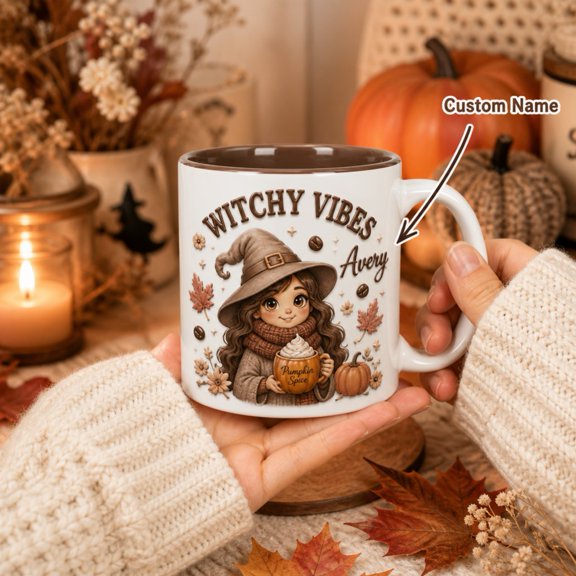 Mug Cute Witchy Fall Custom Name for Coffee and Pumpkin Spice Gift