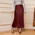 thumbnail image 2 of Women’s Satin Midi Skirt High Waist Side Slit Elegant Straight Fit Skirt Lightweight Silky Fabric Suitable for Daily Wear Wine S, 2 of 7
