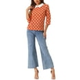 thumbnail image 2 of INSPIRAR CHIC Blusa de Manga 3/4 con Cuello Peter Pan en Contraste para Mujeres XS Naranja, 2 of 5