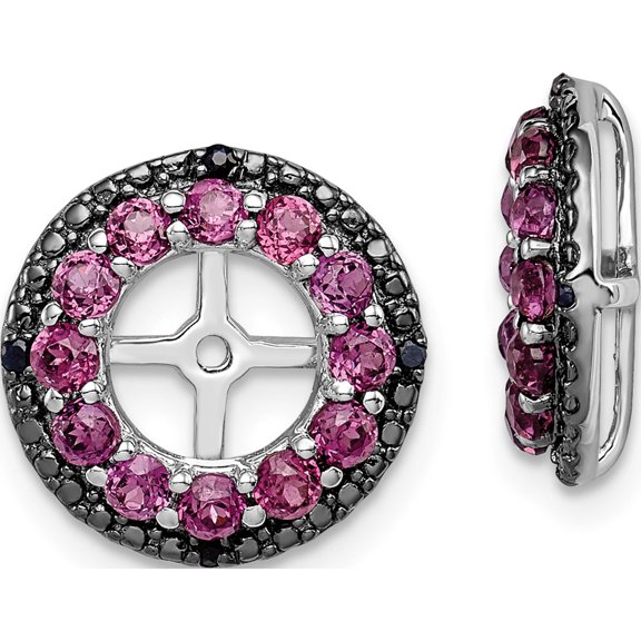 Sterling Silver Rhodium Rhodolite Garnet & Black Sapphire Earring Jacket (13 X 13) Made In China qj125jun