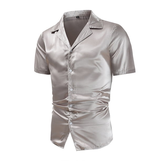 Blusa y camisa de manga corta con cuello vuelto para hombre, camisa brillante de manga corta con cuello vuelto, blusa de manga corta con cuello vuelto, abrigo de poliéster para hombre