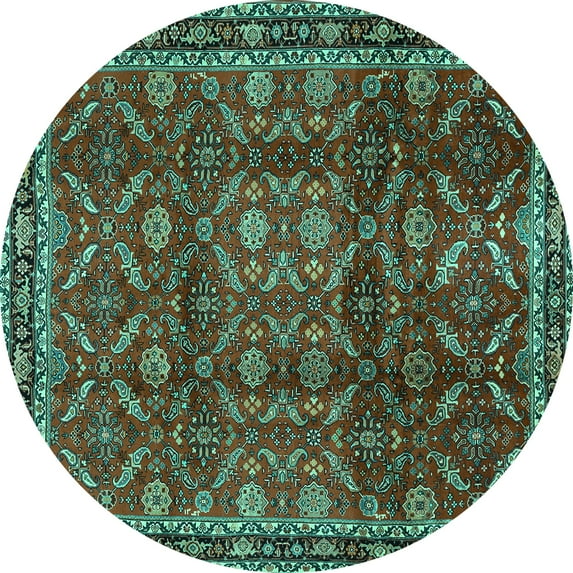 Ahgly Company Machine Washable Indoor Round Persian Turquoise Blue Traditional Area Rugs, 6' Round
