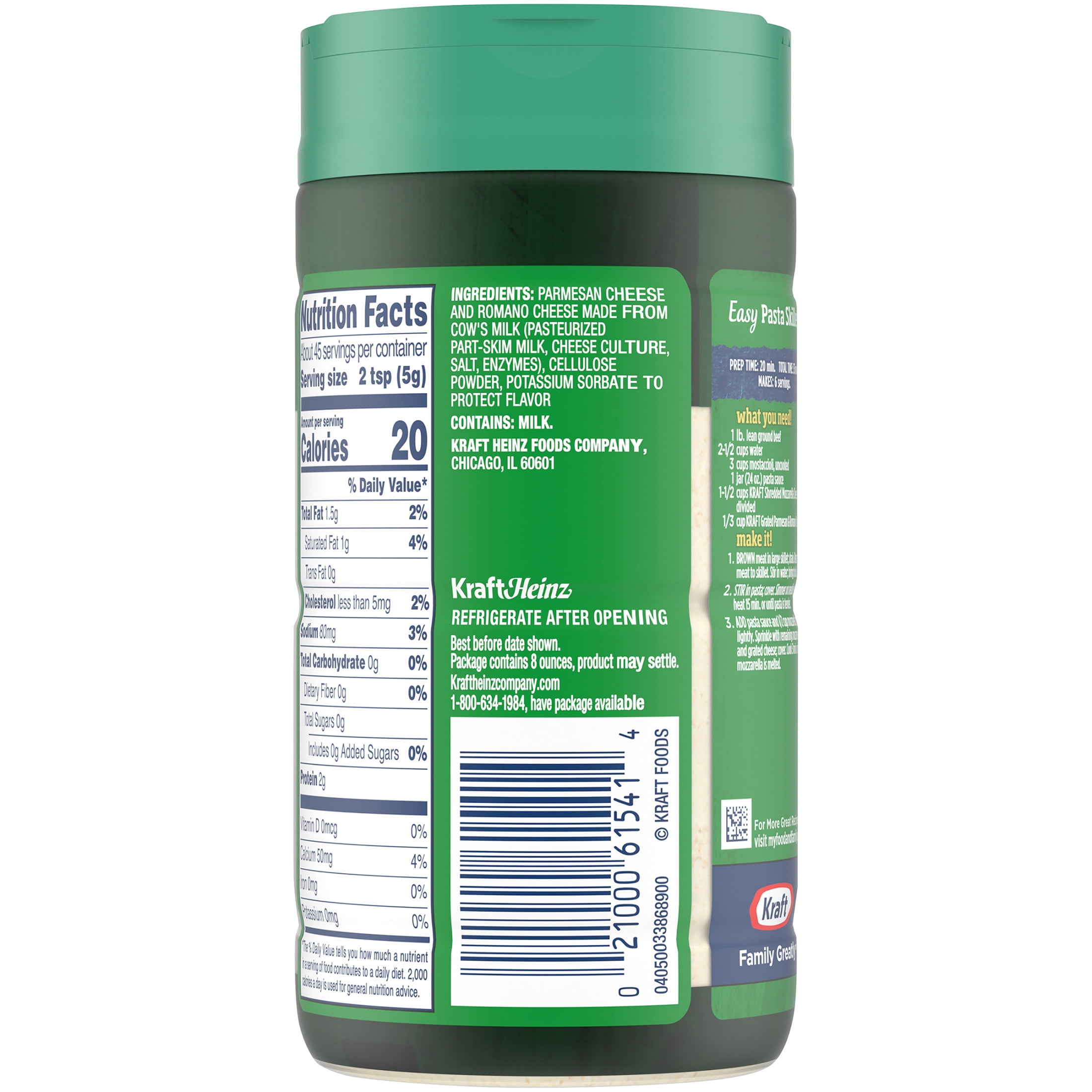 Kraft Grated Parmesan & Romano Cheese Shaker 8 oz Bottle